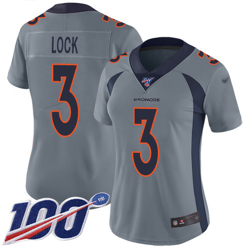 Denver Broncos Limited Women Silver Drew Lock 100th Season Jersey #3 Inverted Legend NFL Football Nike
